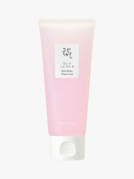 Pink tube of Beauty of Joseon Red Bean Water Gel on light gray background