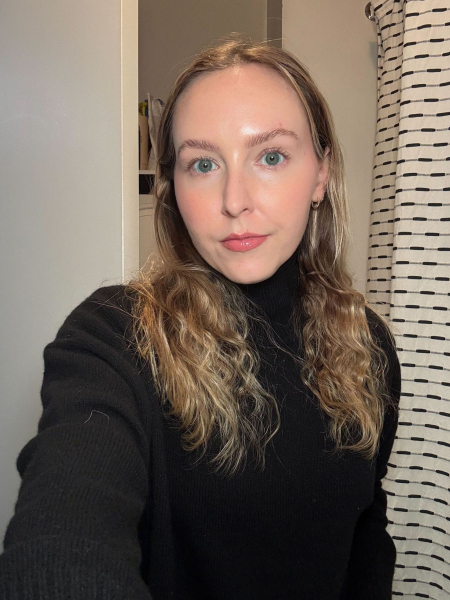 Blonde woman with wavy hair